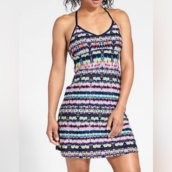 Athleta Shorebreak Athletc/Swim Racer Back Ikat Print Dress Built in Bra Sz S - Picture 3 of 10